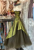 Olive Green Elegant Exquisite Beading Long Satin Vintage Fashion Mermaid Off-the-shoulder Floor-length Evening Gown Ball Gown Prom Dress Ball Gown HZ1023