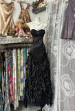 Black vintage fashion elegant long mermaid ruffle floor length evening gown prom dress party dress HZ1023