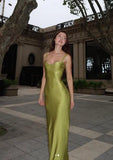 Olive Green Fashion Elegant Strap Long satin Slim Ankle-Length Prom Dress Evening Gown Party Dress HZ1023