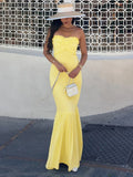 Yellow Fashion Tube Top Long Chiffon Elegant Ball Gown Evening Dress Wedding Guest Party Dress HZ1023