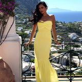 Yellow Fashion Tube Top Long Chiffon Elegant Ball Gown Evening Dress Wedding Guest Party Dress HZ1023
