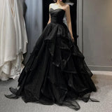 Black Shiny Sweetheart Tulle Layers Ball Gown Formal Dresses, Black Evening Dress Prom Dress HZ1023