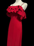 Red Elegant Sweet Fashion Ruffles Off Shoulder Long Satin Chiffon Ball Gown Evening Gown Birthday Wedding Bridesmaid Dress Party Dress Prom Gown HZ1023