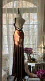 Brown Vintage Chocolate Strapless V-Neck Long Mermaid Slim Satin Ball Gown Evening Dress Birthday Party Dress Prom Dress Wedding Dress HZ1023