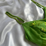 Green shiny fashion exquisite floral beading spaghetti straps long chiffon ruffles long ball gown evening dress party dress HZ1023