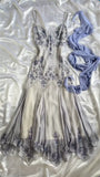 Purple fashion elegant exquisite beaded spaghetti strap A-line long chiffon ball gown evening dress party dress HZ1023