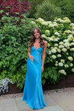 Blue Beaded Sequined Long Evening Gown Prom Dress Party Dress HZ1023