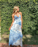 Blue Elegant Floral Delicate Lace Long Ball Gown Birthday/Garden Party Dress Evening Dress Prom Dress Holiday Date Night Dress HZ1023