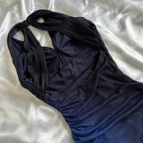 Dark blue shiny elegant exquisite beaded strap long chiffon ball gown, evening dress, party dress, graduation dress HZ1023