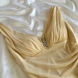 Cream yellow shiny elegant exquisite beaded straps long chiffon ball gown, evening dress, party dress, graduation dress HZ1023