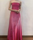 Pink Fashion Gradient Elegant Exquisite Floral Beading Long Tulle Satin Ball Gown Evening Dress Party Dress Prom Dress HZ1023