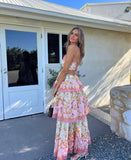 Orange fashion sweet floral layered lace long prom dress evening gown garden party dress HZ1023