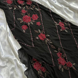 Black gorgeous tight strapless exquisite red rose floral beaded long tulle ball gown evening dress HZ1023