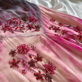 Pink Gradient Gorgeous Lightweight Exquisite Beaded Spaghetti Strap Long Chiffon Ball Gown Evening Gown Party Dress HZ1023