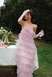 Pink Sweet Backless Long Tulle Ball Gown Evening Dress Party Dress HZ1023