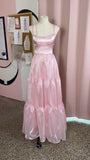 Pink Fashion Elegant Shiny A-line Spaghetti Strap Long satin Lace Ball Gown,Evening Dress,Party Dress HZ1023