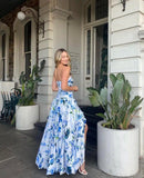 Strapless Print Floral Long Prom Dress Evening Gown HZ1023