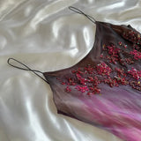 Pink Gradient Gorgeous Lightweight Exquisite Beaded Spaghetti Strap Long Chiffon Ball Gown Evening Gown Party Dress HZ1023