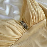 Cream yellow shiny elegant exquisite beaded straps long chiffon ball gown, evening dress, party dress, graduation dress HZ1023