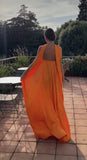 Orange Elegant Flowing A-Line Off Shoulder satin Long Ball Gown Evening Dress Wedding Guest Party Dress HZ1023