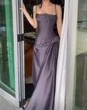 Purple vintage fashion spaghetti strap long satin prom dress, evening dress, party dress HZ1023
