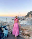 Pink Sexy Elegant Chiffon Simple Long Evening Dress Garden Party Dress HZ1023