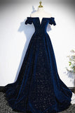 Dark blue/burgundy shiny elegant long velvet ball gown formal evening dress HZ1023