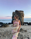 Pink backless tight lace three-dimensional rose flower long prom dress formal evening dress party dress HZ1023