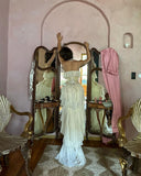 White Vintage Fashion A-line Off-shoulder Long Chiffon tulle Tiered Ruffle Ball Gown Evening Dress Party Dress Prom Dress HZ1023