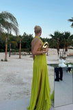 Yellow green fashion pleated backless long elegant chiffon ball gown evening dress party dress HZ1023