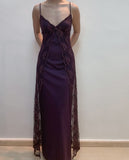 Purple Elegant Fashion Exquisite Lace Spaghetti Strap Long Satin prom dress Ball Gown Evening Dress Party Dress Prom Dress HZ1023