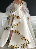 White yellow three-dimensional flower heart-shaped neckline long ball gown evening dress wedding dress HZ1023
