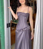 Purple vintage fashion spaghetti strap long satin prom dress, evening dress, party dress HZ1023