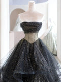 Black ball gown long prom dress, black evening dress HZ1023