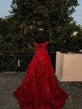 Red gorgeous retro elegant tube top exquisite rhinestone long ball gown evening dress HZ1023
