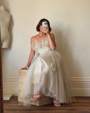 Champagne Color Sweet Stylish Elegant Long Tulle Ball Gown Evening Dress Prom Dress HZ1023