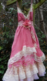 Pink Spaghetti Strap Lace Ruffle Long Ball Gown Evening Dress Garden Party Dress HZ1023
