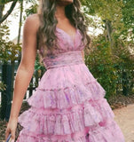 Pink Sweet Stylish Elegant Long Tulle Layered Prom Dress Evening Gown Prom Dress Graduation Gown HZ1023
