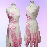 Pink and White Exquisite Beaded Floral Elegant Long Tassel Ruffle Chiffon Ball Gown Evening Dress Party Dress Prom Dress HZ1023