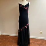 Black delicate floral beaded long tulle elegant ball gown evening dress formal birthday party dress dance dress HZ1023