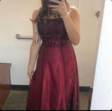 Burgundy Spaghetti Straps Exquisite Beaded Long Tulle Ball Gown Evening Dress prom dress HZ1023