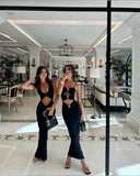 Black fashion unique gem sexy hollow long satin prom dress evening gown party dress HZ1023