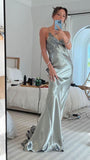 Silver Low Cut V Neck Embroidery Elegant Sexy Long Ball Gown Evening Dress Party Dress HZ1023