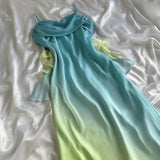 Blue/orange fashion gradient elegant spaghetti strap long chiffon prom dress evening dress party dress HZ1023