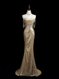 Gold Gorgeous Fashion Elegant Exquisite Beaded Long Sequin Mermaid Slim Ball Gown Evening Dress HZ1023