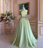 Green Gorgeous Delicate applique Beaded Long Tulle Formal Custom Prom Dress Evening Gown HZ1023
