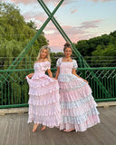 Blue Purple Vintage Elegant Floral Long Chiffon Ball Gown Evening Dress Party Dress HZ1023