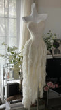 Ivory White Romantic Elegant Exquisite Beaded Backless Long Chiffon Ruffle Homecoming Dress Prom Dress Evening Dress Birthday Holiday Party Dress HZ1023