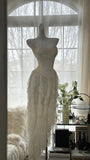 Ivory White Romantic Elegant Exquisite Beaded Backless Long Chiffon Ruffle Homecoming Dress Prom Dress Evening Dress Birthday Holiday Party Dress HZ1023