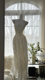 Ivory White Romantic Elegant Exquisite Beaded Backless Long Chiffon Ruffle Homecoming Dress Prom Dress Evening Dress Birthday Holiday Party Dress HZ1023